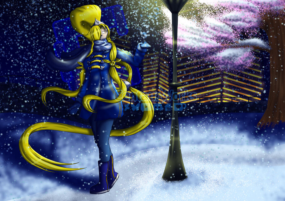 Snowy Stroll on a Cold Night